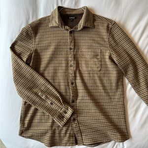 Express Men's Brown and Black Checkered Shirt
